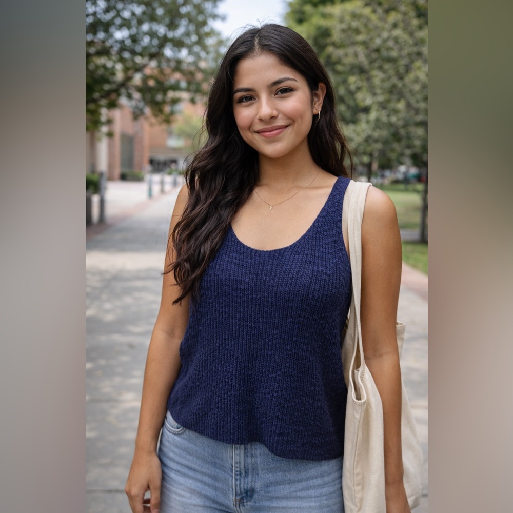 GAP Navy Textured Knit Tank Top | Chunky Sweater Knit Layering Piece | Small
